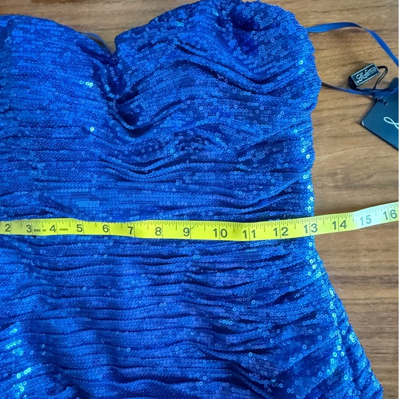La Femme Blue Sequin Ruched Strapless Cocktail Dress sz 4 - Picture 9 of 10